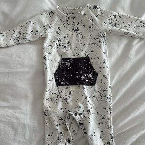 Miles Baby White and Black Splatter Print Onesie Jumpsuit